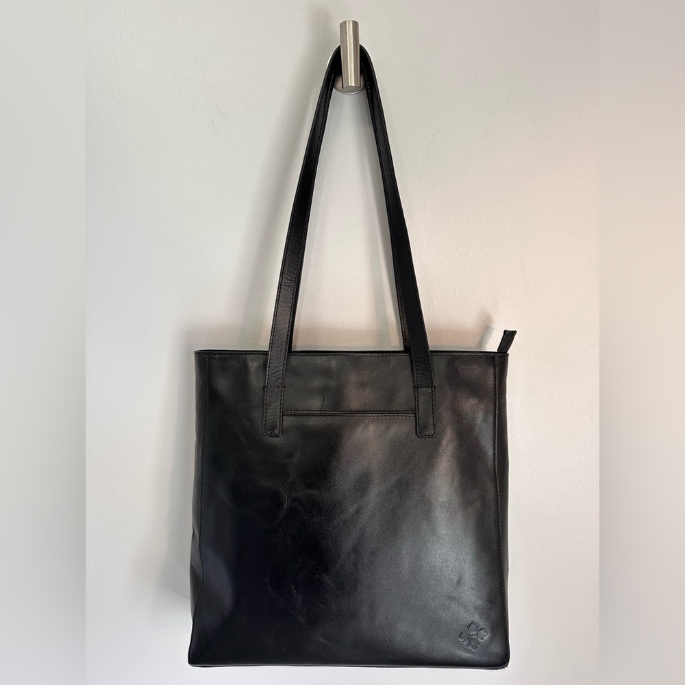 Patricia Nash Viana Heritage Black Polished Leather Zipper Shoulder Tote Bag